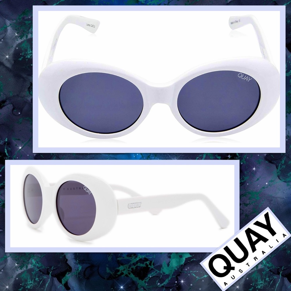 Quay Australia White Oval Sunglasses with Dark Lenses